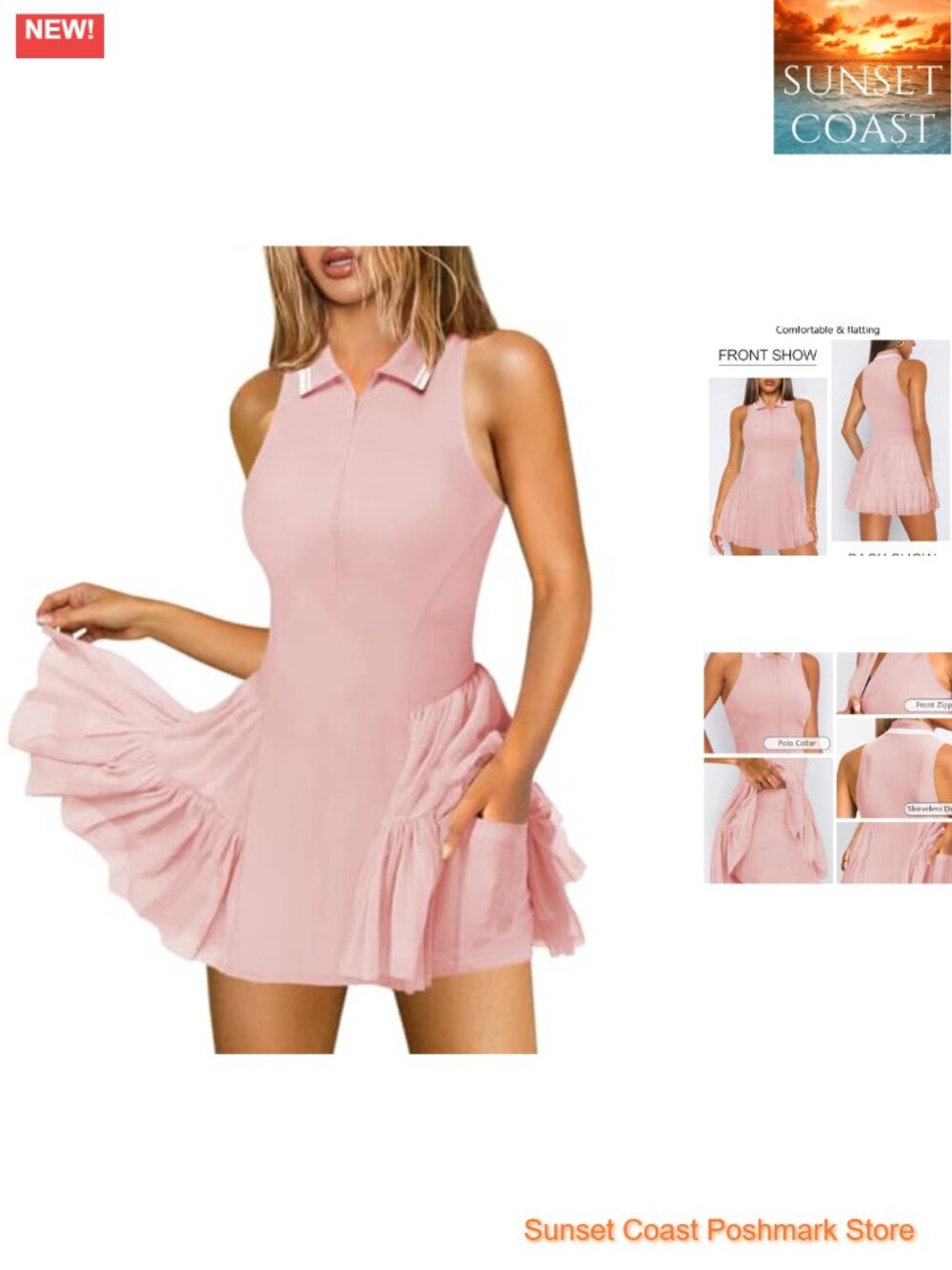 Women's Pleated Ruffle Tennis Dress with Shorts, Athletic Golf Dress, Sleeveless